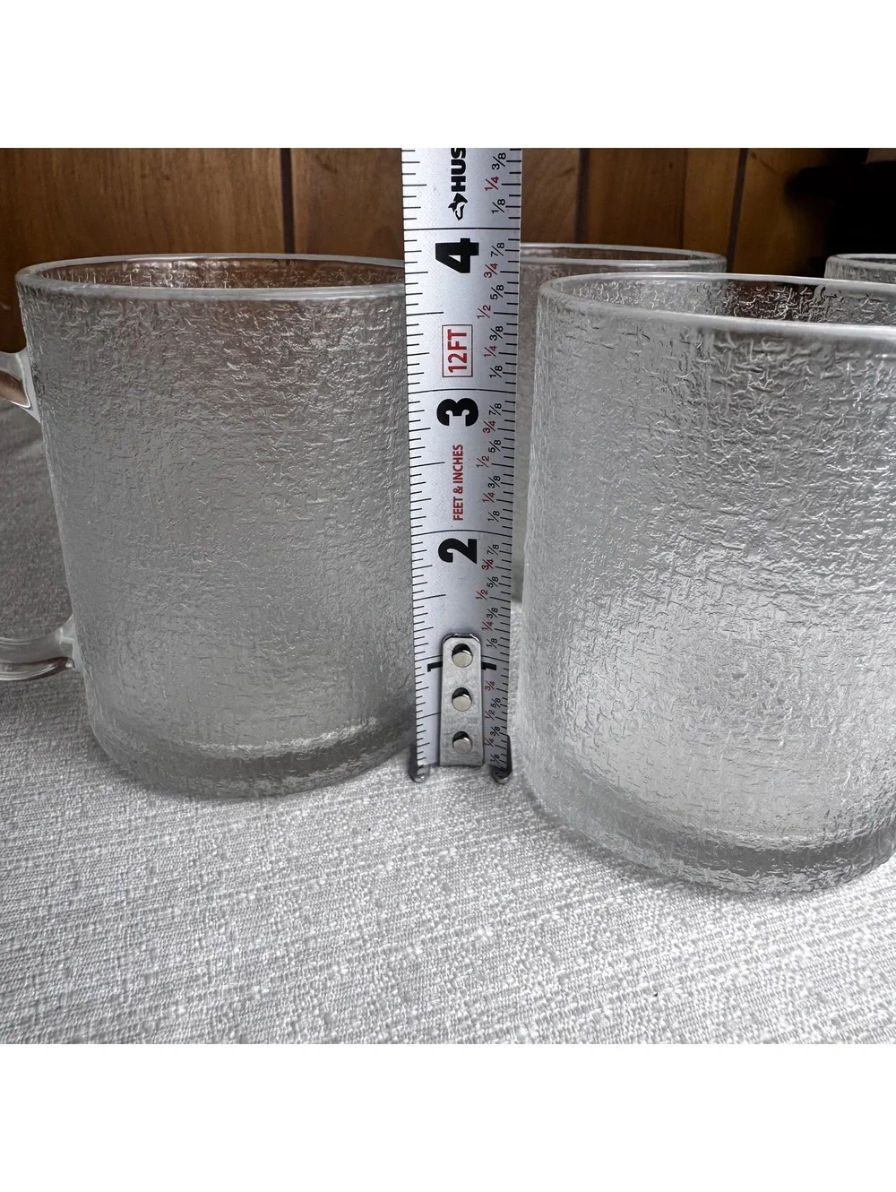 Vintage Textured Clear Glass Coffee Mugs Set of 4, 3.75”